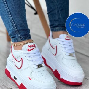 Tenis Para Dama Blanco Blanco Rojo Bh